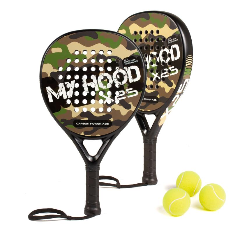 Hood Padel Pack X25 Camo – Sæt med 2 bat og 3 bolde